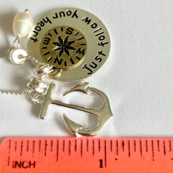 Nautical Compass Anchor Pearl Pendant Necklace Silver Plated 19" Freshwater - Picture 12 of 12